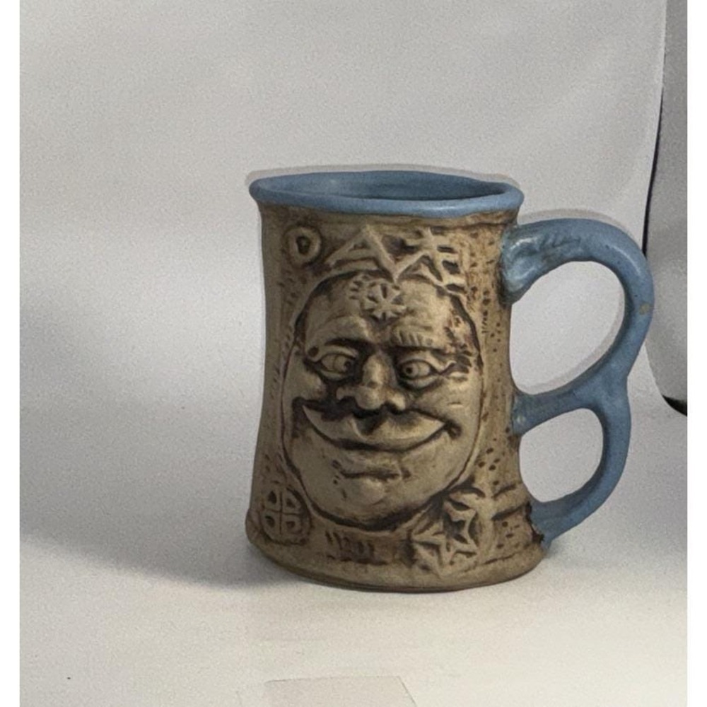 Vintage JIM RUMPH Cross-Eyed Ogre Pottery Face Mug w/ Troll Peeping Tom Inside